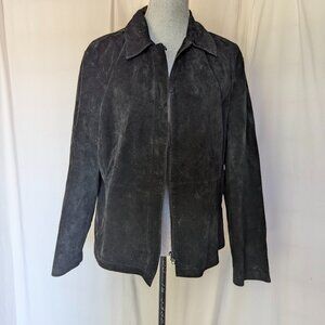 Vintage ZaZee Suede dark gray Leather Jacket Women’s zipper front,  Size XL